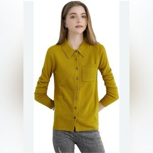 100% Merino Wool Cardigan Sweater Open Front Button Down Knitted Size L